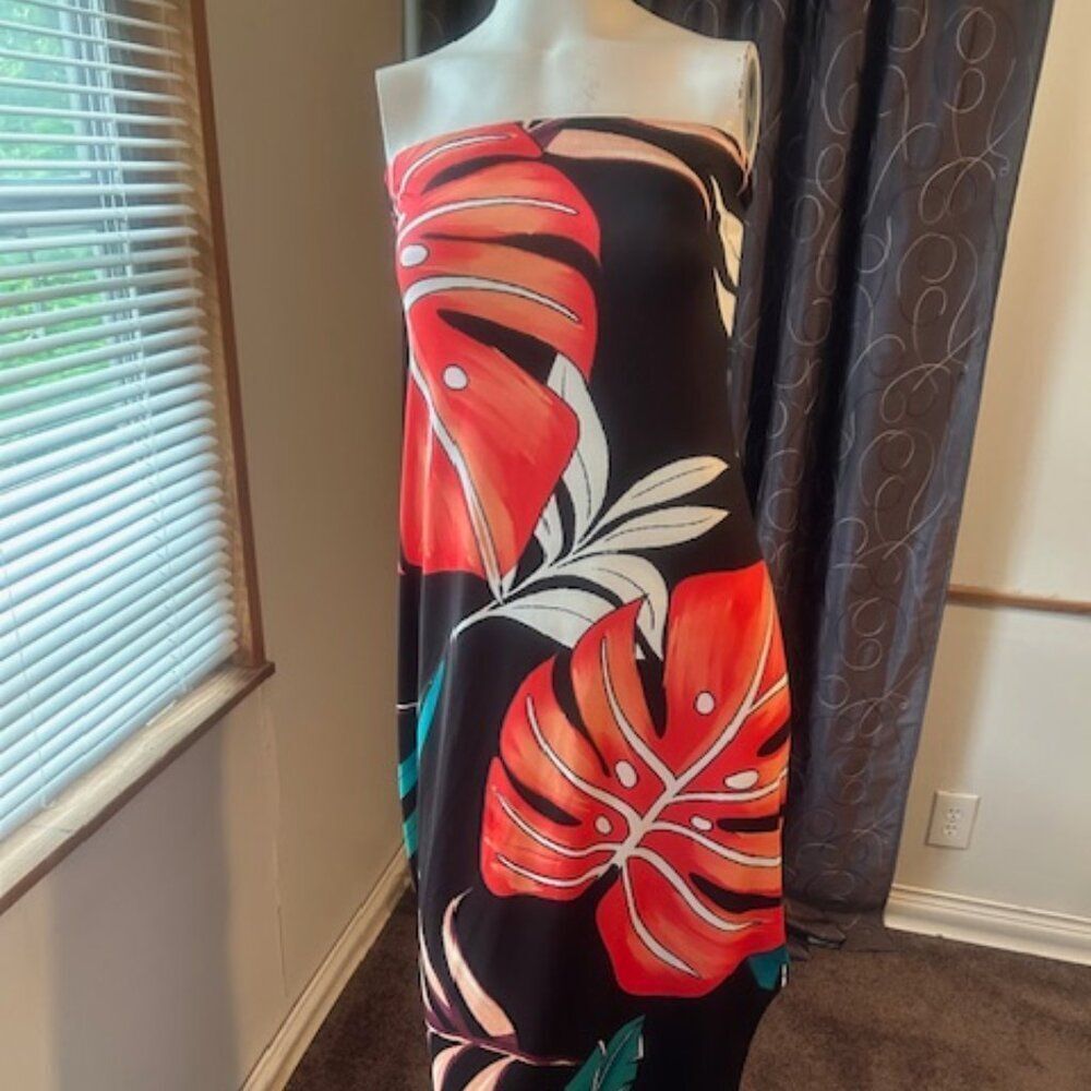 Shein Upcycle Floral Black/Orange/Turquoise swimsuit coverup, size M